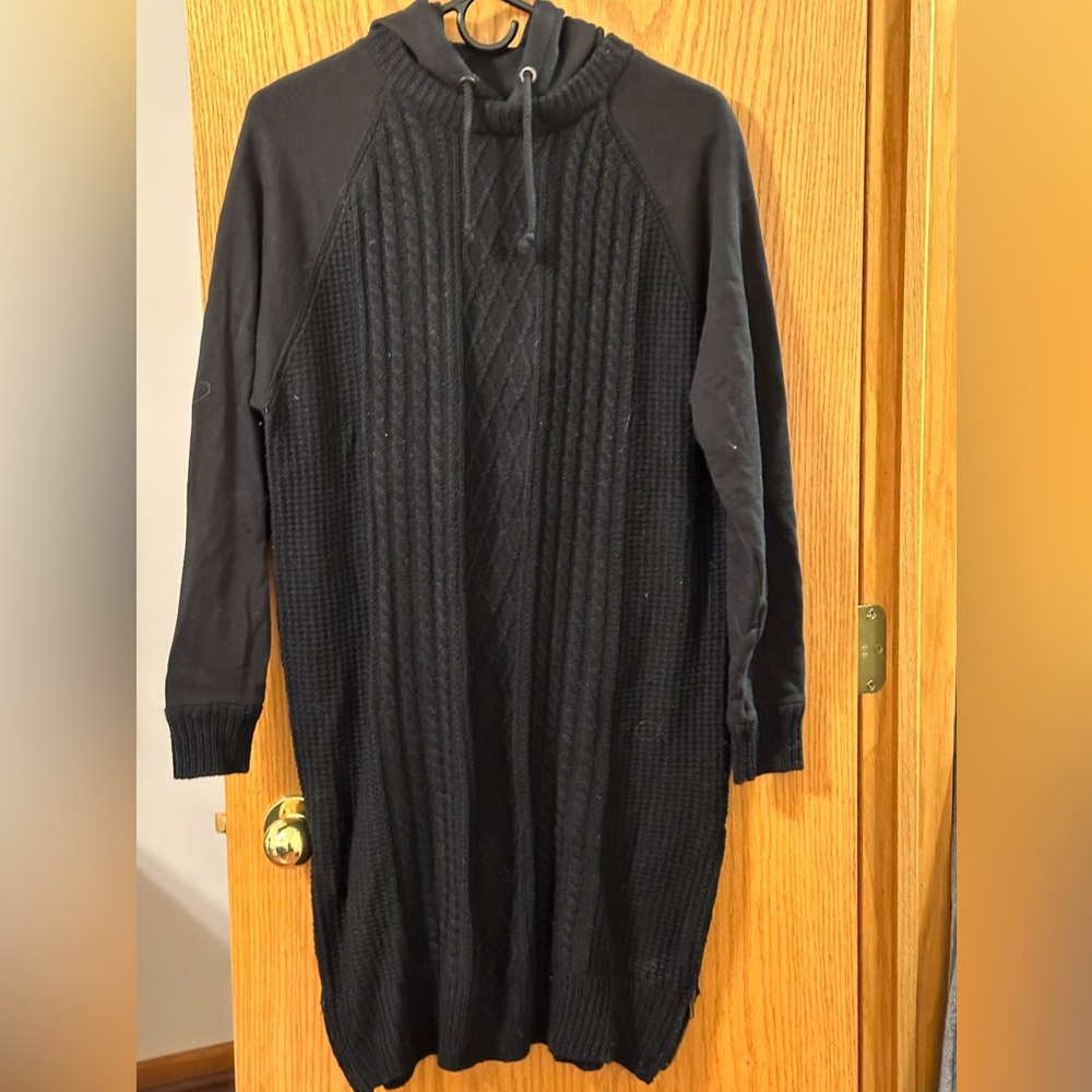 RD Style Black Cable-Knit Hooded Sweater Dress